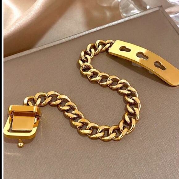 Belt Buckle Gold Chain Bracelet Stainless Steel - Picture 6 of 10